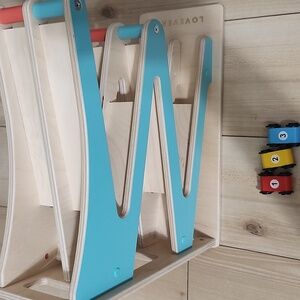 Lovevery Wooden Race Track Toy with Colorful Cars